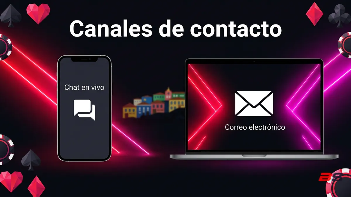 Comparación de los canales oficiales de atención al cliente de Betsala Chile: chat en vivo y correo electrónico