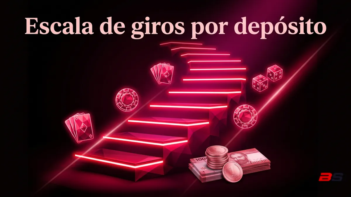 Escala de giros gratis de Betsala según el monto del depósito, representada como escalera de fichas de casino