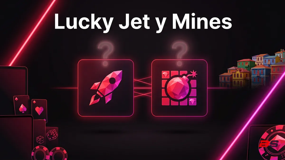 Comparación visual entre Lucky Jet y Mines, juegos crash sin confirmación oficial en el catálogo de Betsala Chile