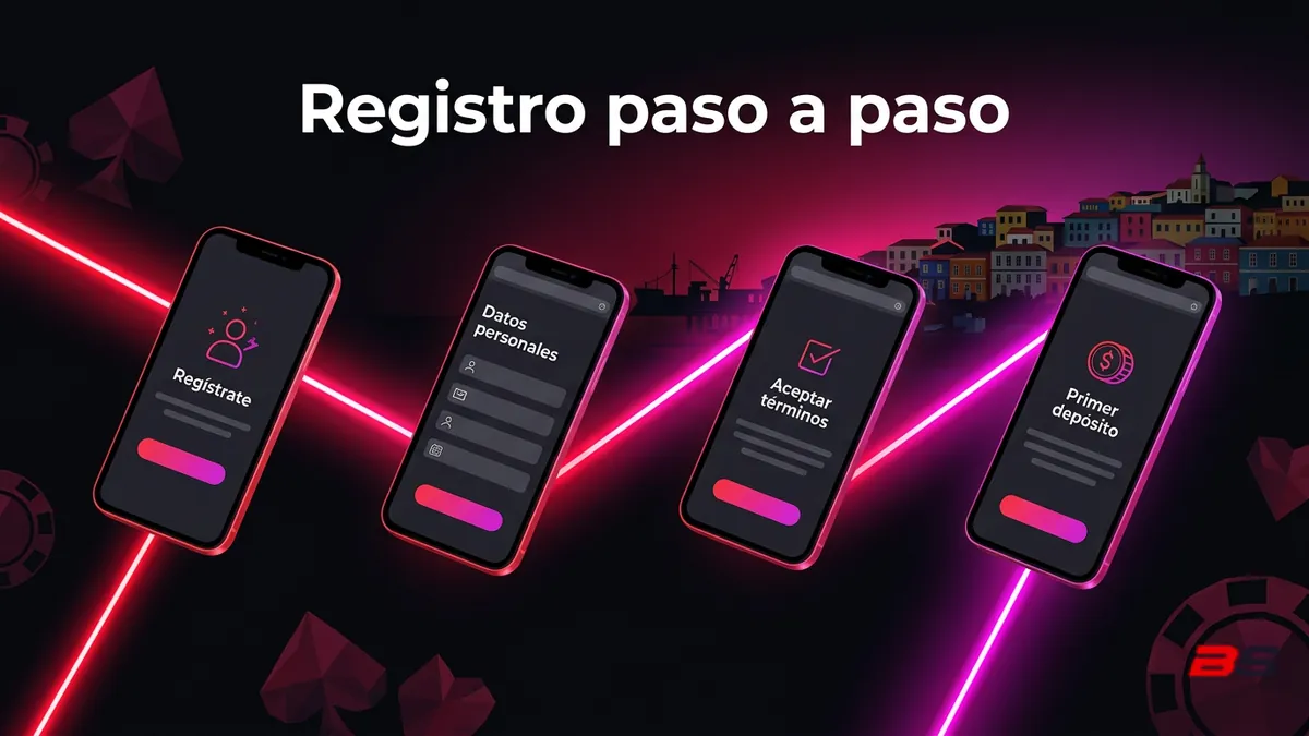 Pasos para registrarte en Betsala Chile desde computador, con las casas de colores de Valparaíso de fondo