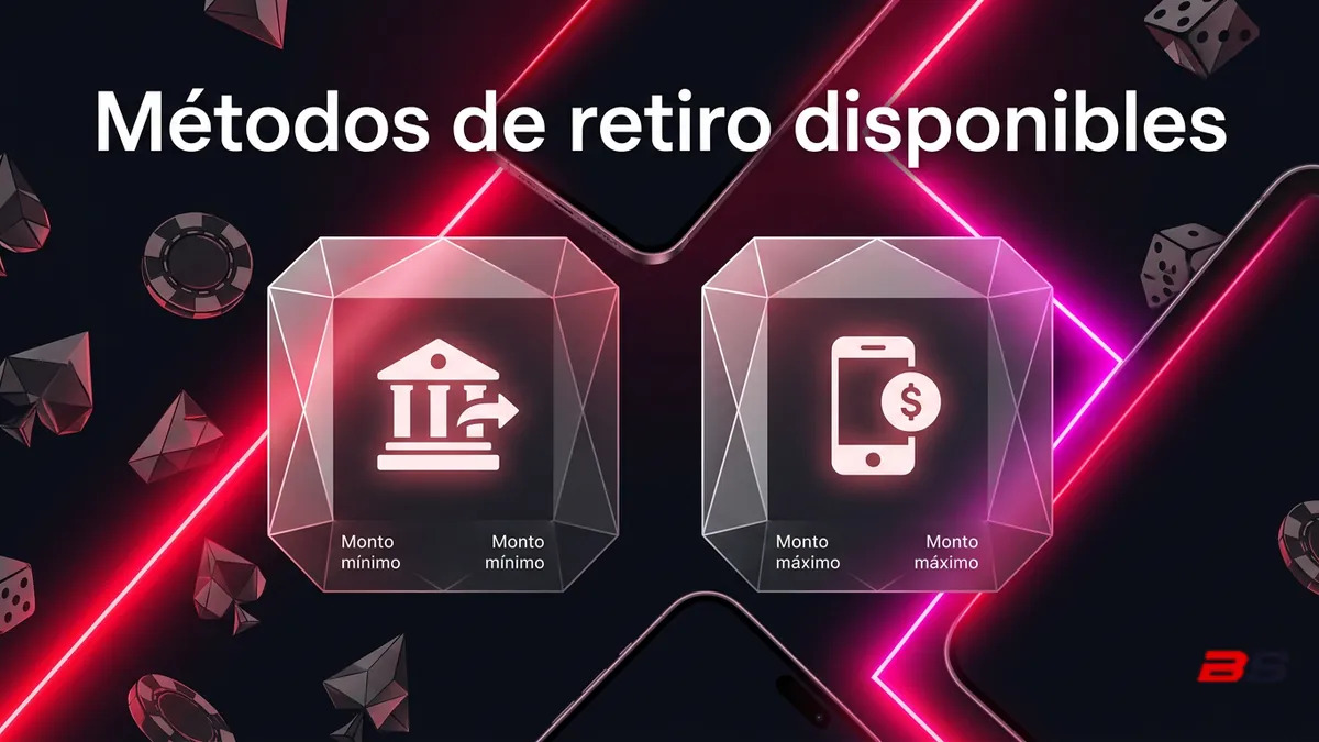 Comparación de métodos de retiro disponibles en Betsala Chile en dos paneles con montos mínimo y máximo